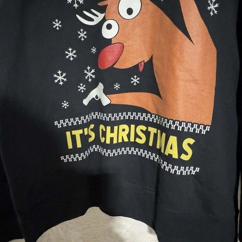 Port & Company Ring spun SZ L Ugly Christmas Sweater Santa's Reindeer Pew Pew‎